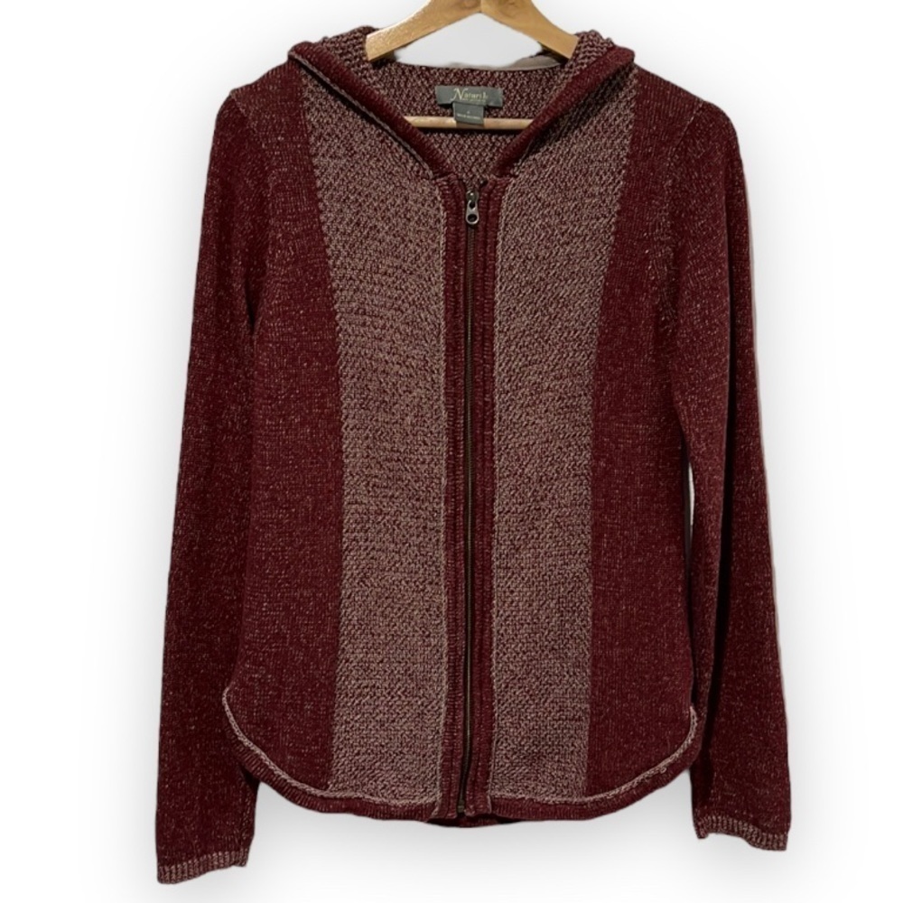 Natural Reflections Womens Sweater Jacket Burgundy Hoodie Cardigan Size S Hiking